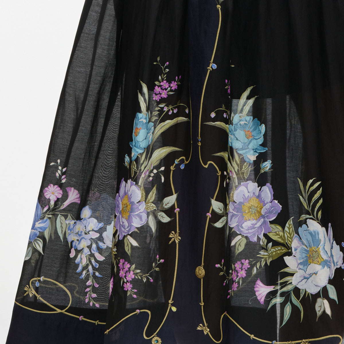 Navy Floral Organza Midi Dress