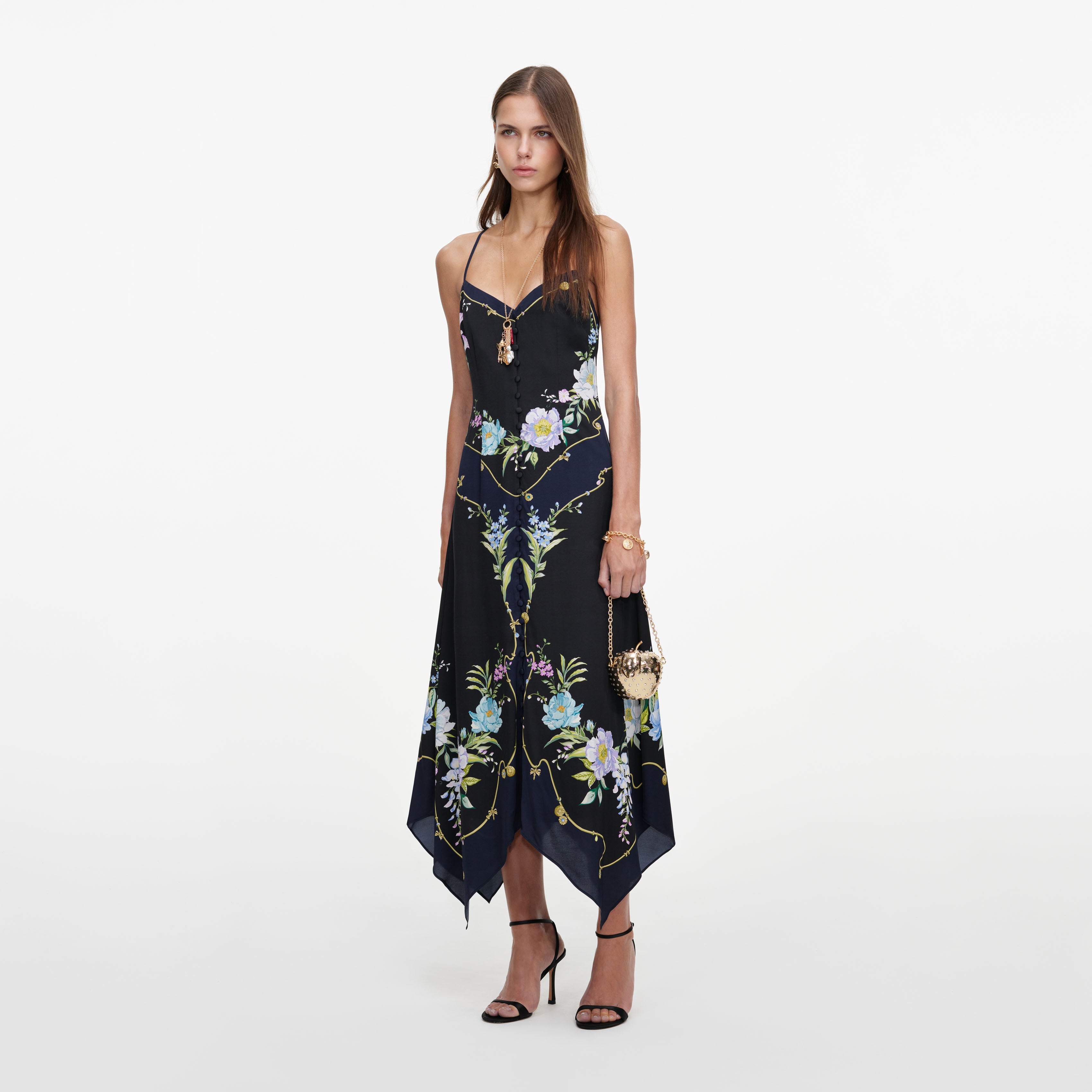 Navy Floral Midi Dress