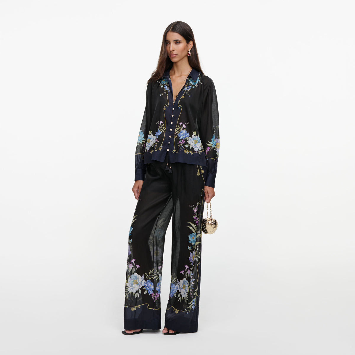 Navy Floral Organza Trousers