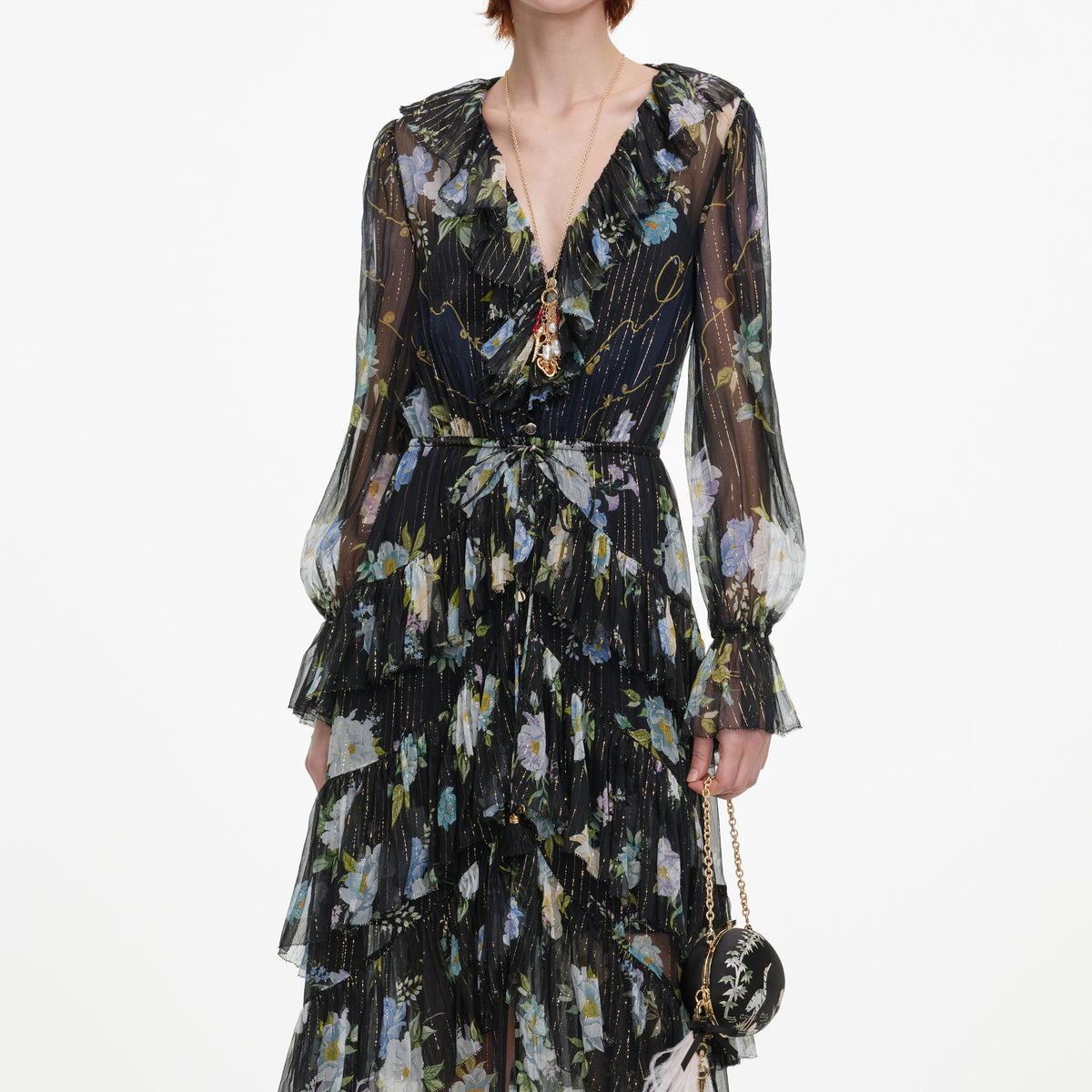 Navy Floral Georgette Maxi Dress