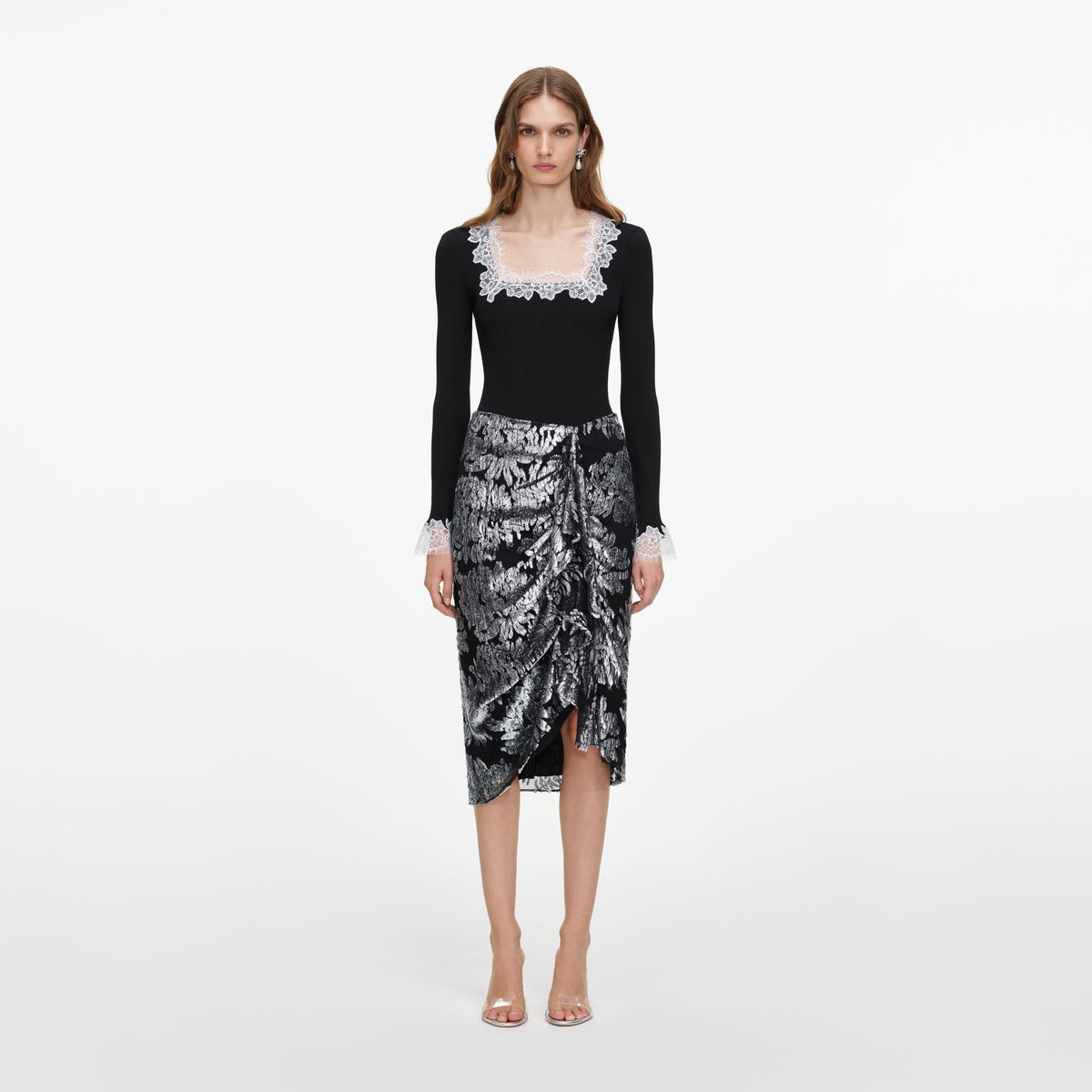 Silver Fil Coupe Midi Skirt