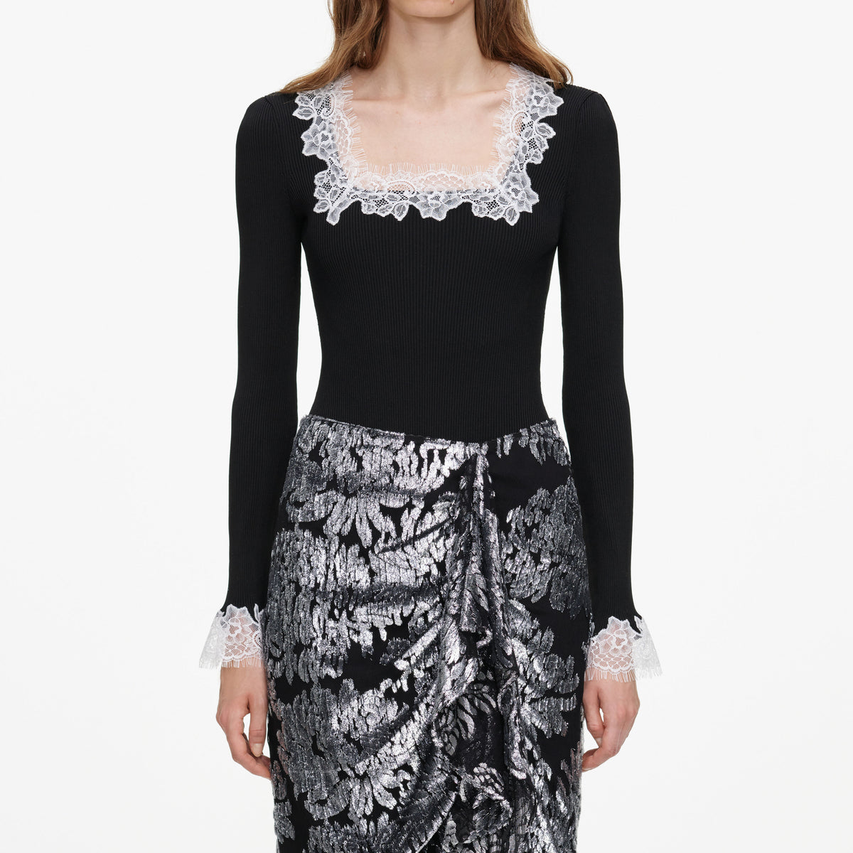 Silver Fil Coupe Midi Skirt