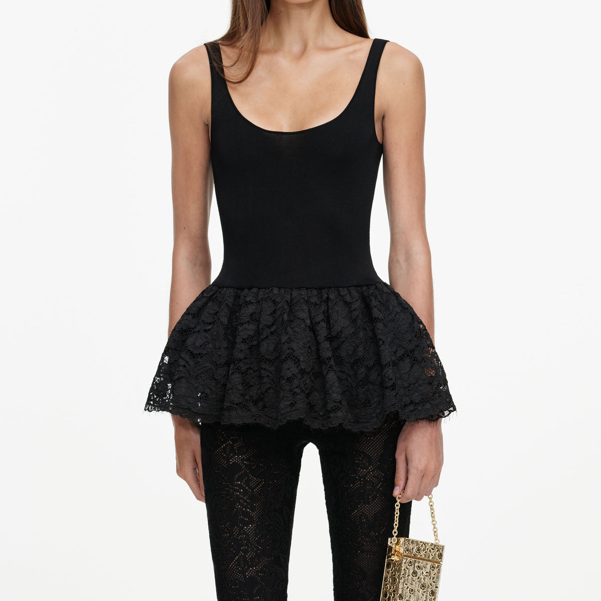 Black Peplum Viscose Knit Top