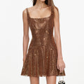 Brown Rhinestone Mini Dress