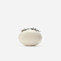 Cream Leather Crystal Flower Oval Clutch Bag