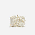 Cream Satin Floral Textured Clutch Bag
