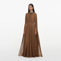 Brown Georgette Cape Maxi Dress