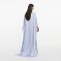 Blue Satin Lace Cape Maxi Dress