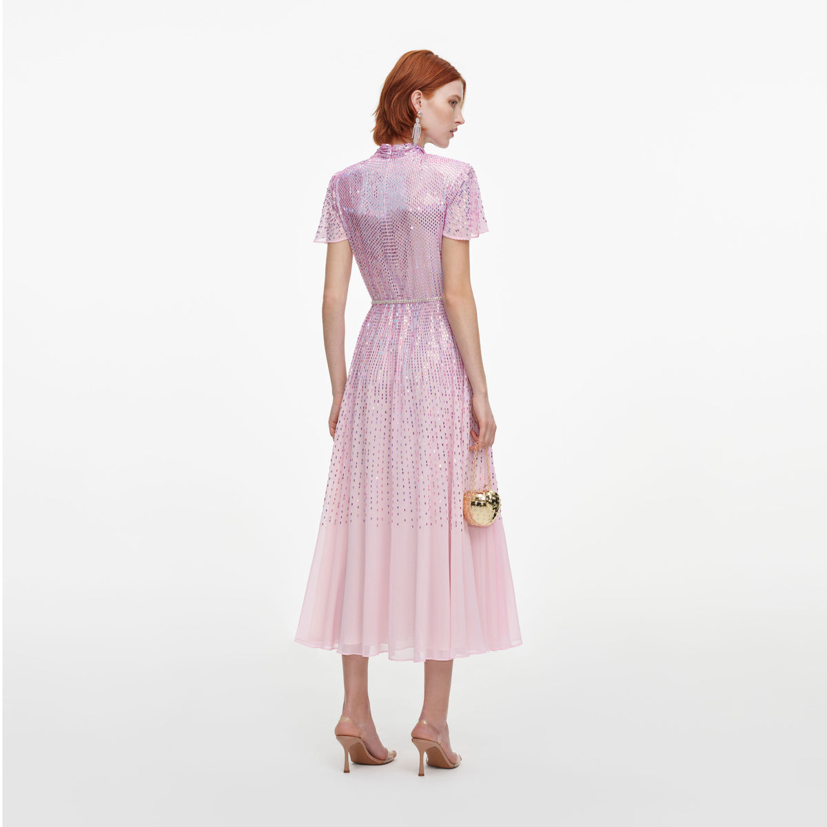 Pink Ombre Rhinestone Twist Midi Dress