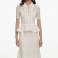 Cream Pointelle Knit Wrap Peplum Midi Dress