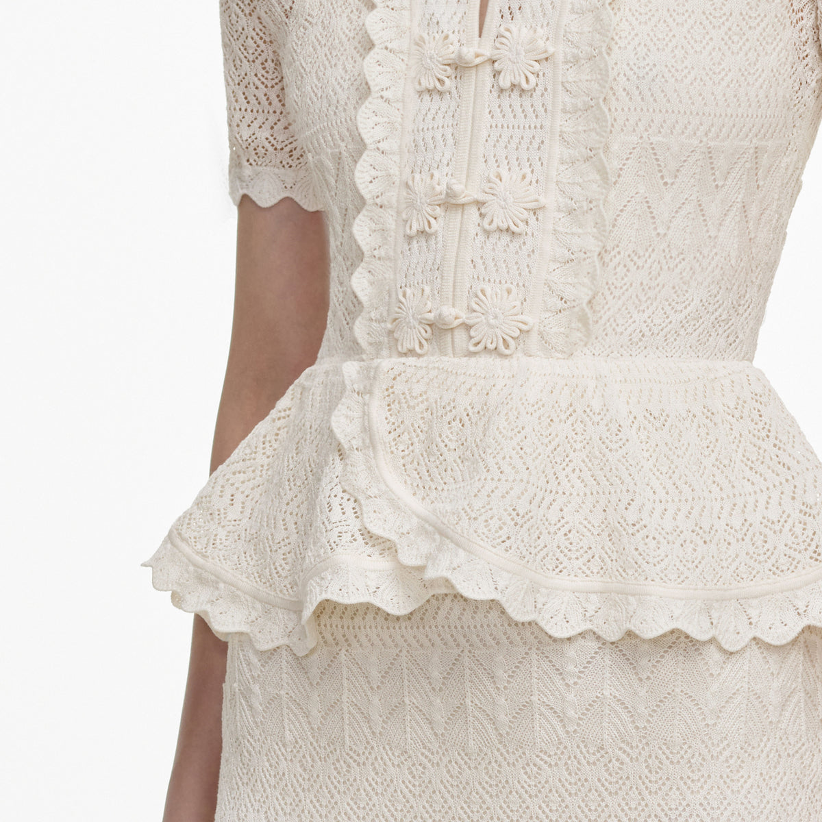 Cream Pointelle Knit Wrap Peplum Midi Dress