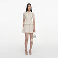Cream Pointelle Knit Wrap Peplum Dress