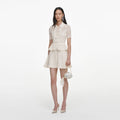 Cream Pointelle Knit Wrap Peplum Dress