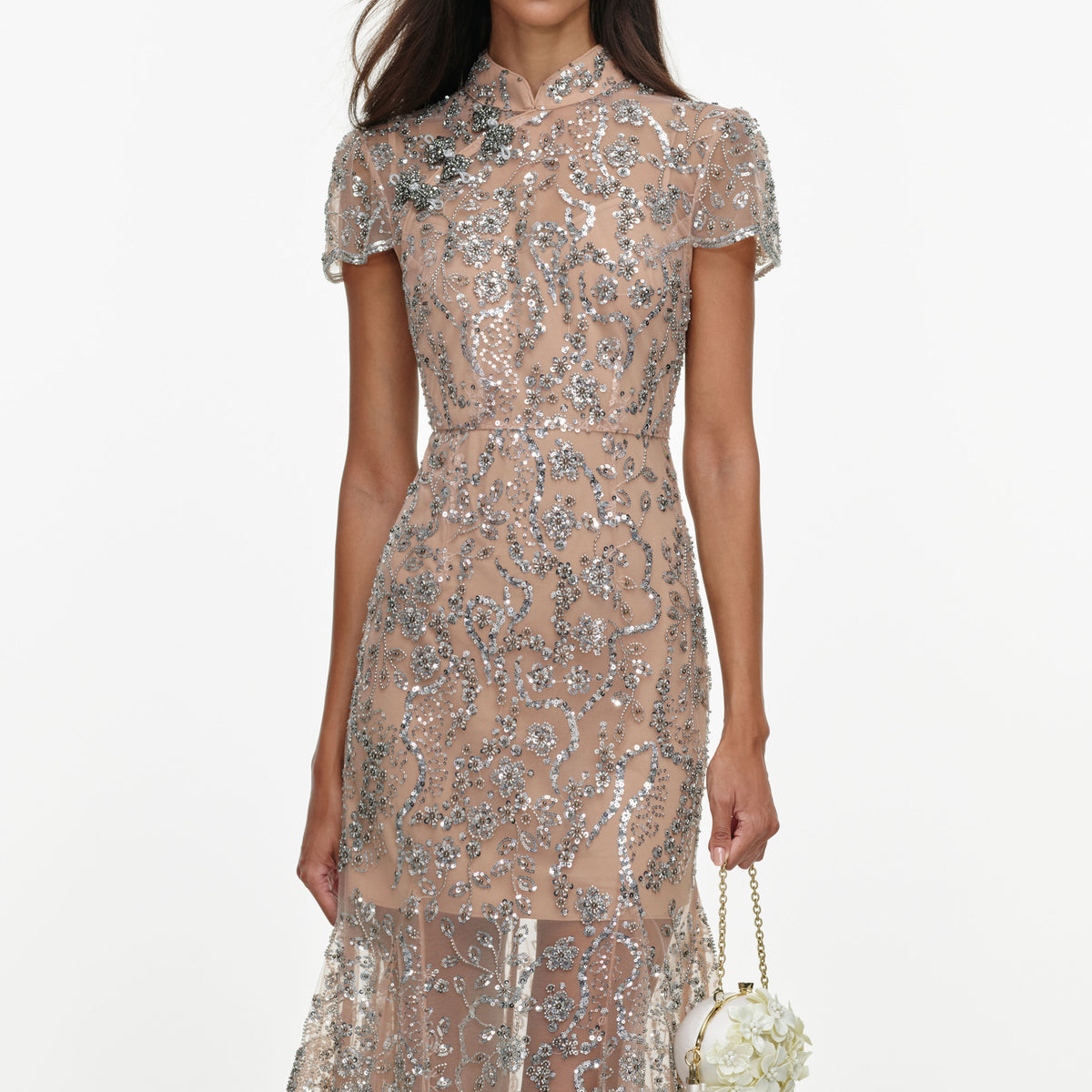 Silver Sequin Embellished Midi Dress