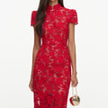 Red Lace Midi Dress