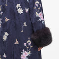 Navy Floral Jacquard Fur Collar Coat