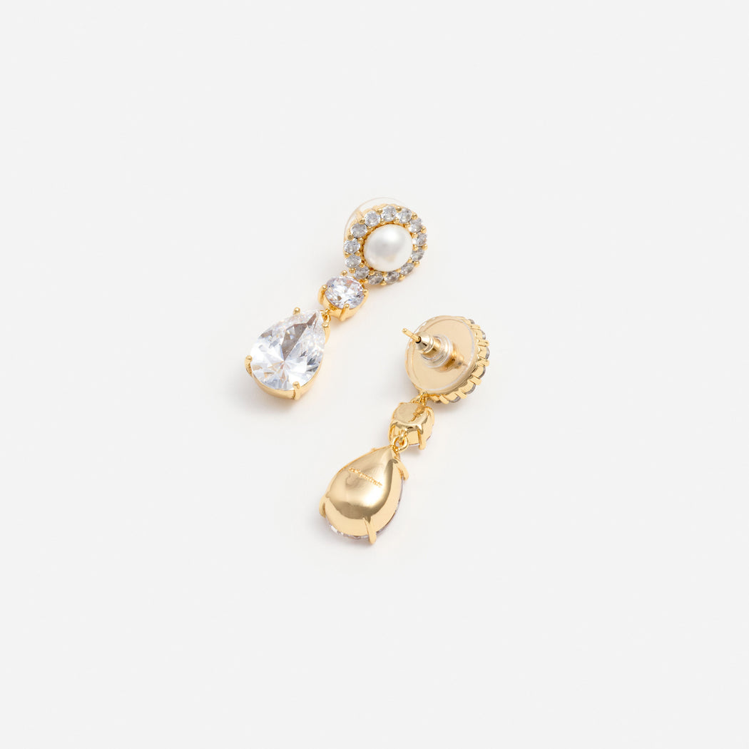 Gold Pearl Tiered Crystal Earrings