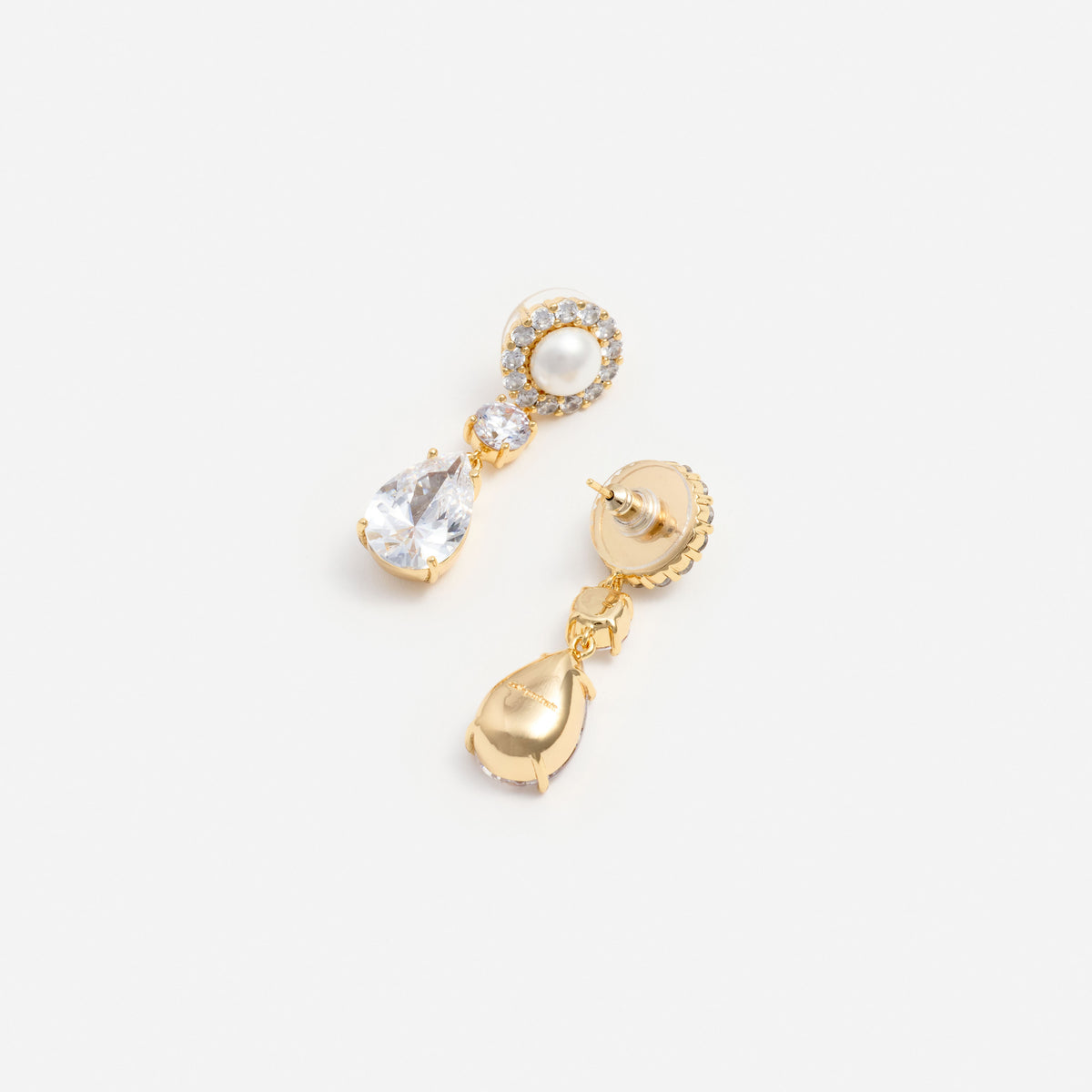 Gold Pearl Tiered Crystal Earrings