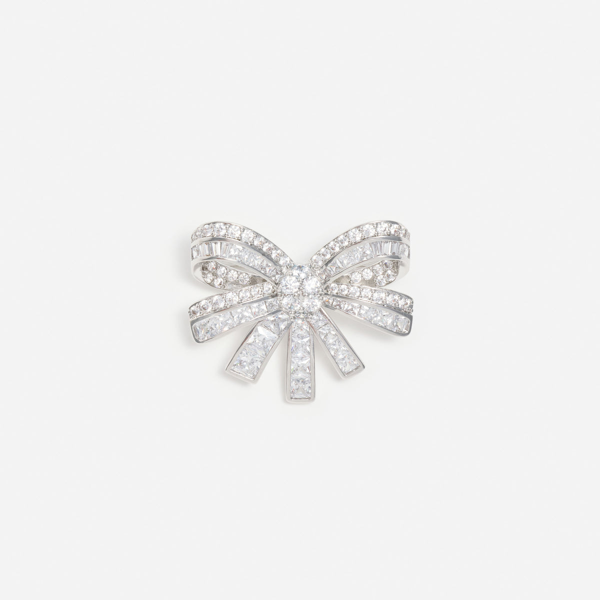 Silver Crystal Bow Brooch