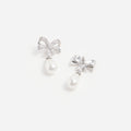 Silver Crystal Bow Earrings
