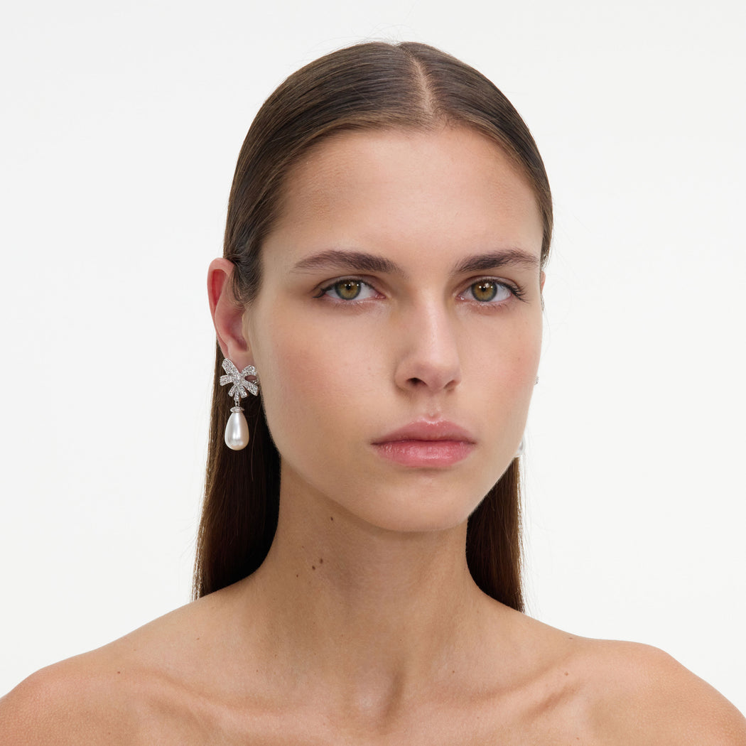 Silver Crystal Bow Earrings