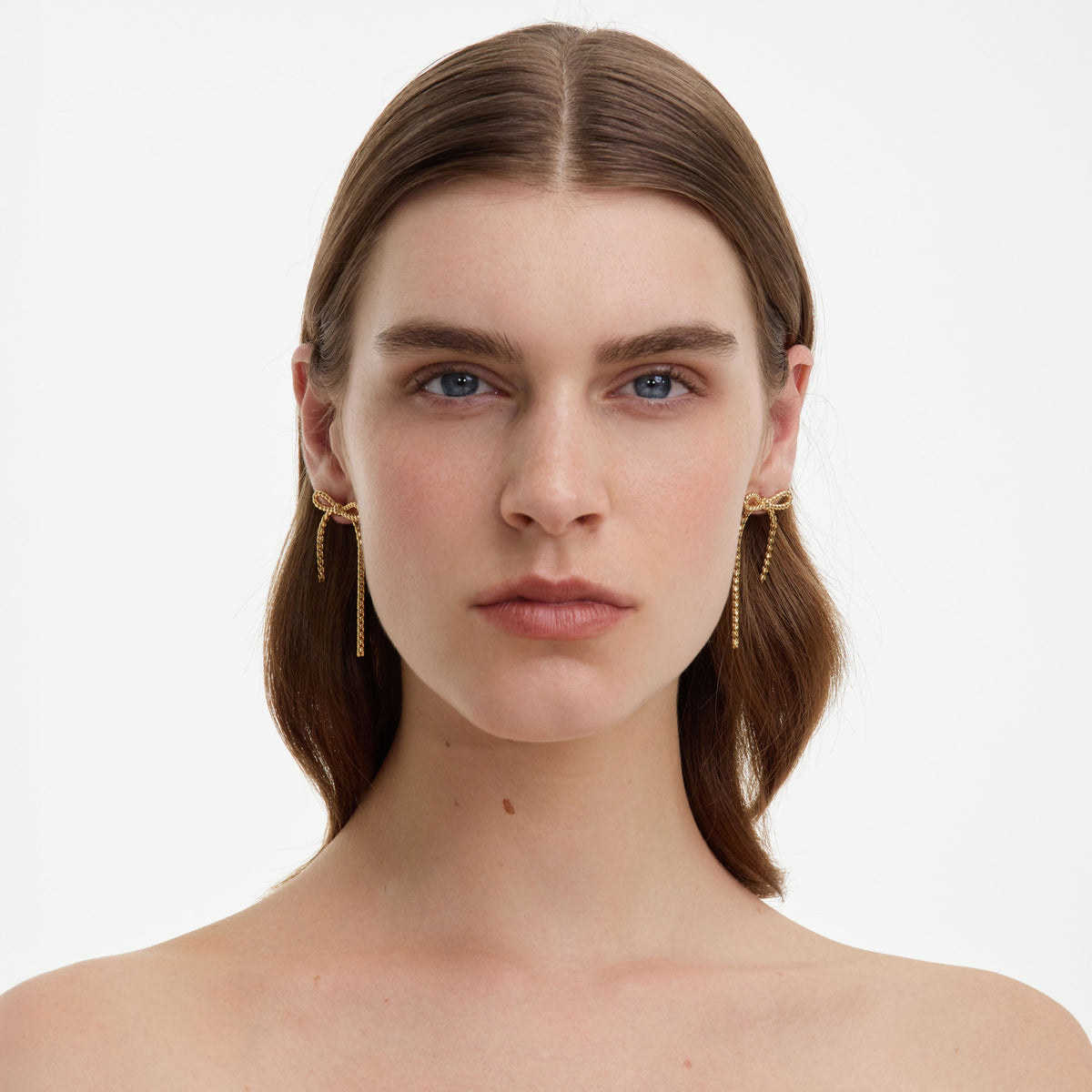 Gold Textured Bow Earrings