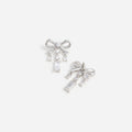 Silver Crystal Bow Droplet Earrings