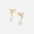 Gold Textured Bow Pearl Earrings