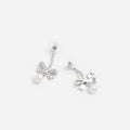 Silver Crystal Bow Pearl Droplet Earrings