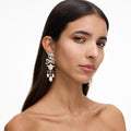 Gold Multi Crystal Bow Pearl Droplet Earrings