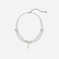 Silver Crystal Bow Pearl Droplet Tiered Necklace