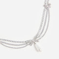 Silver Crystal Bow Pearl Droplet Tiered Necklace