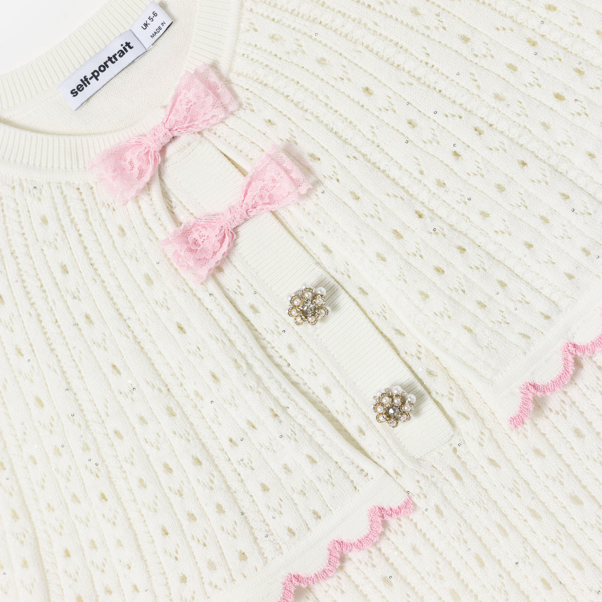 White Pointelle Knit Bow Cape Dress