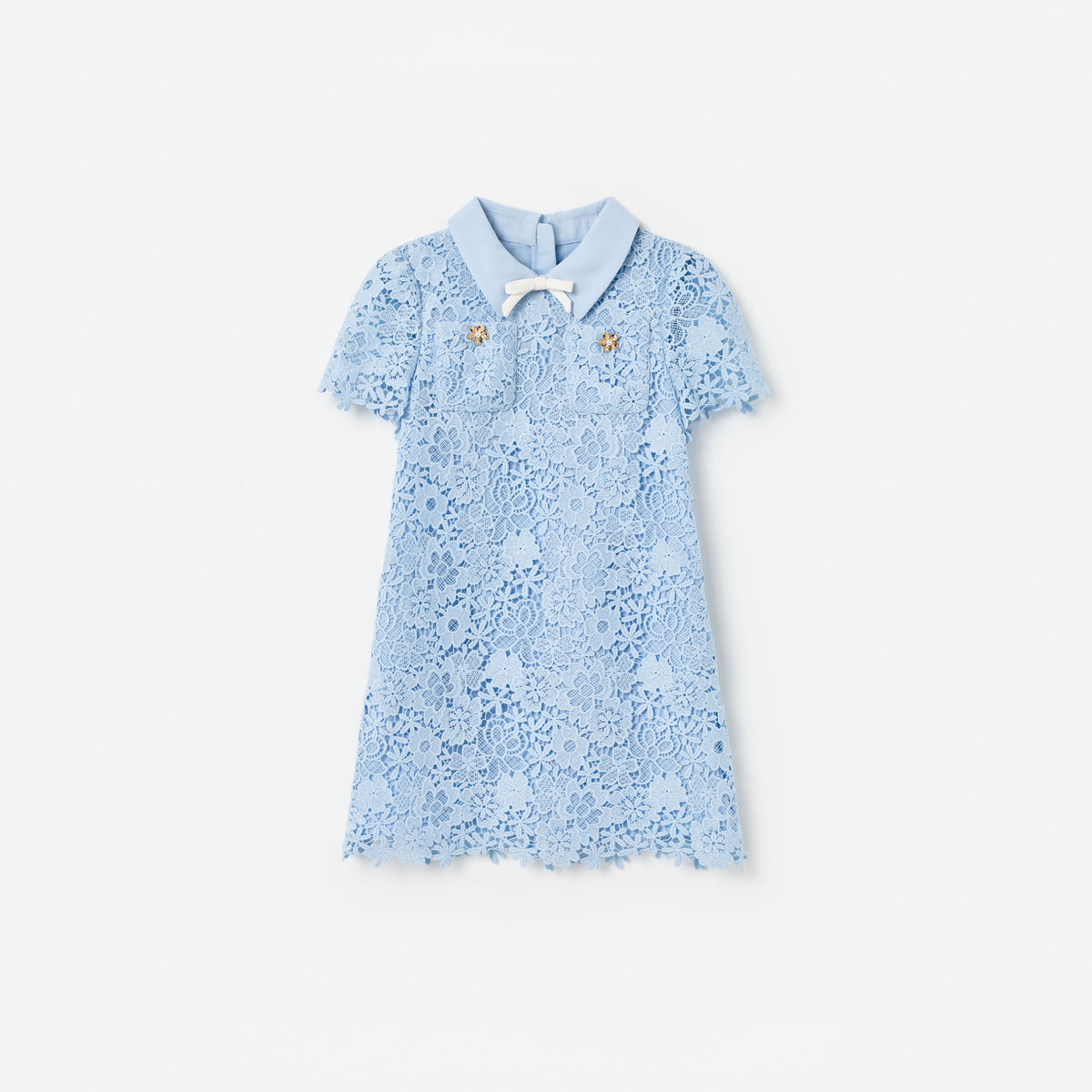 Blue Lace Bow Collar Dress
