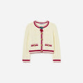 Cream Pointelle Knit Stripe Cherry Cardigan