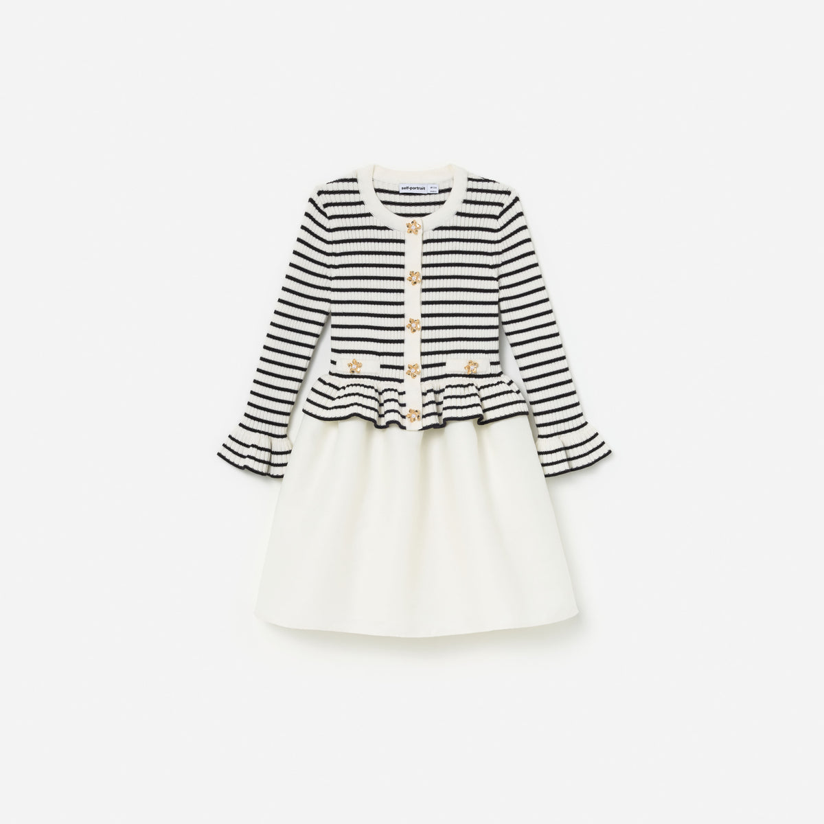 Cream Striped Ribbed Knit Mini Dress