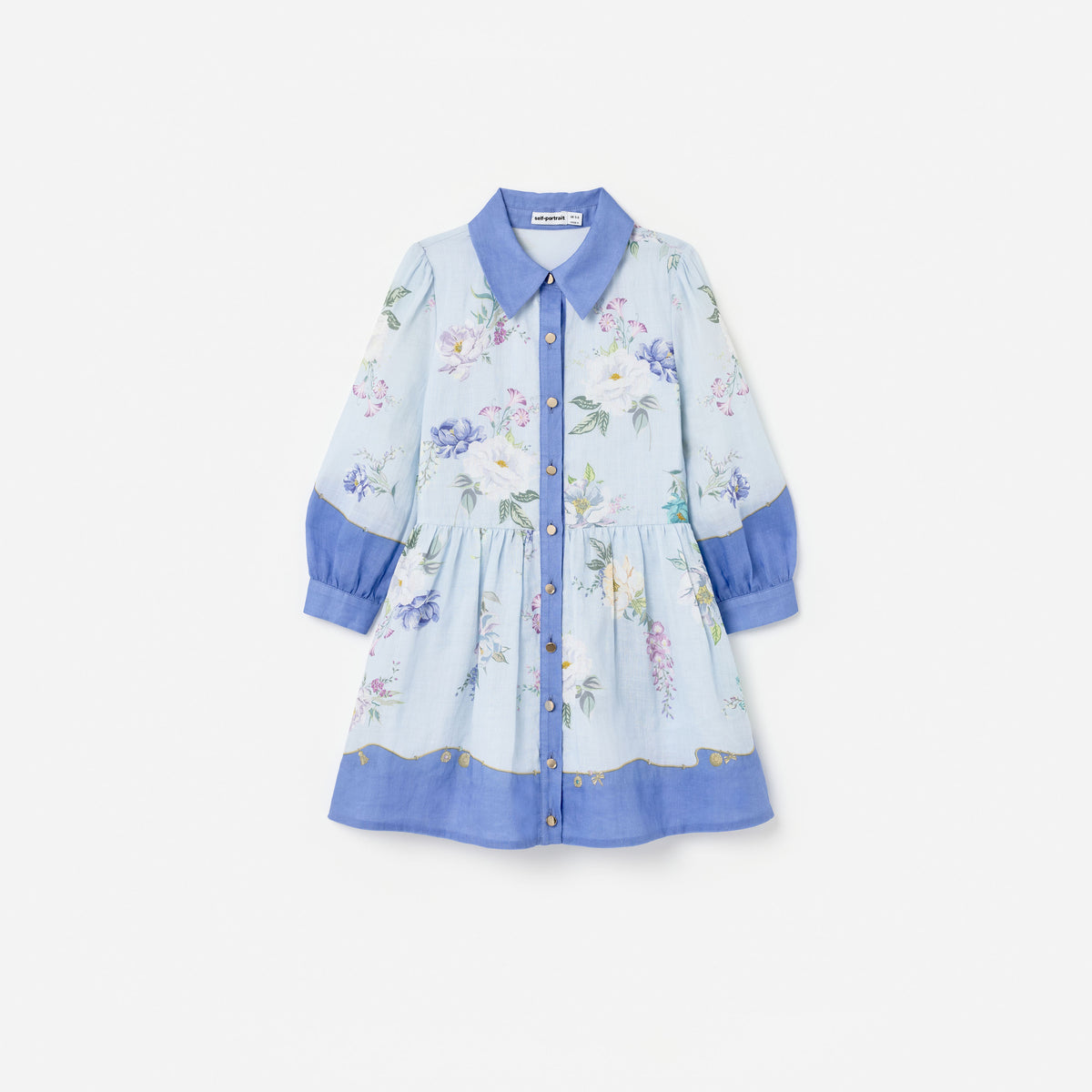 Blue Floral Printed Ramie Dress