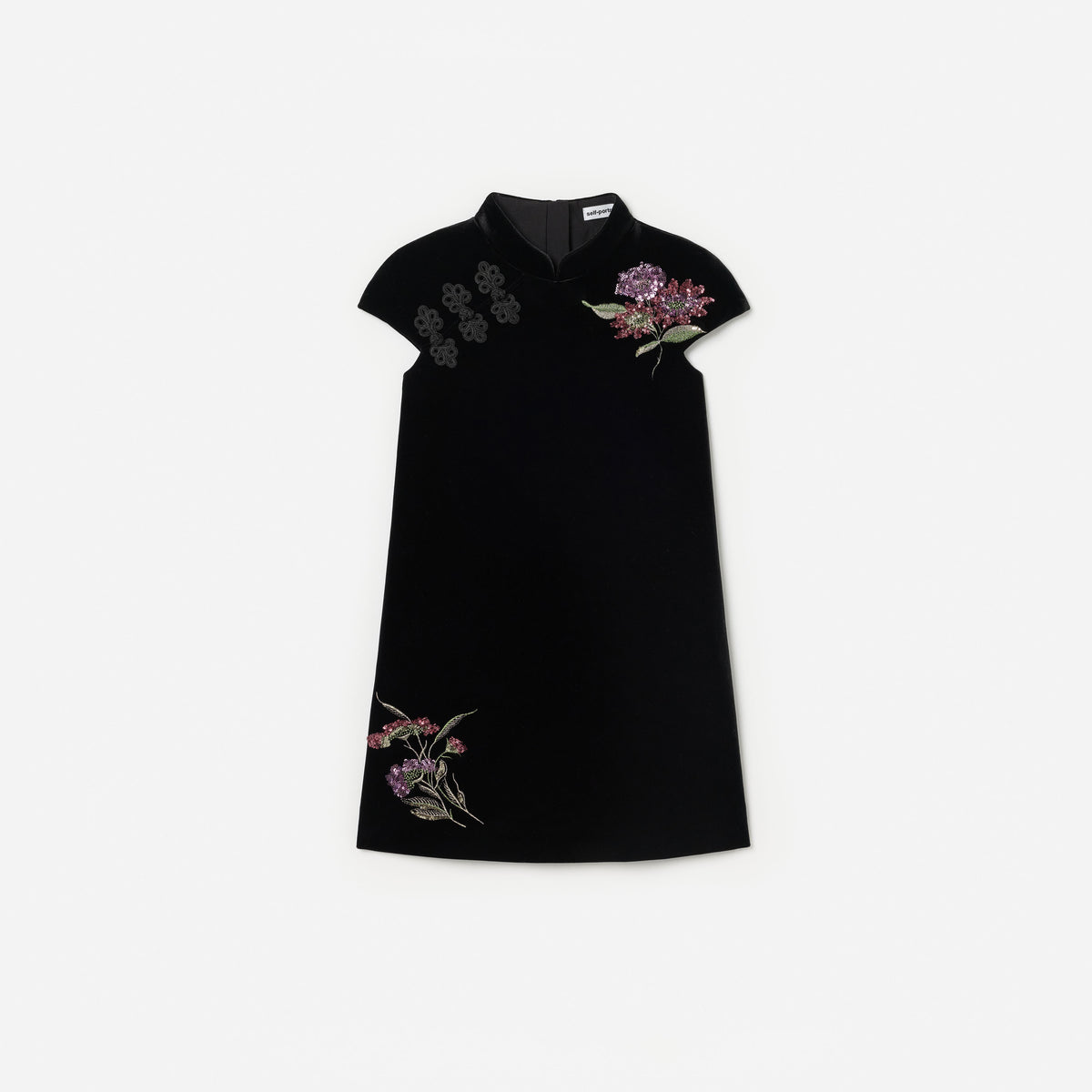 Black Velvet Flower Embellished Dress