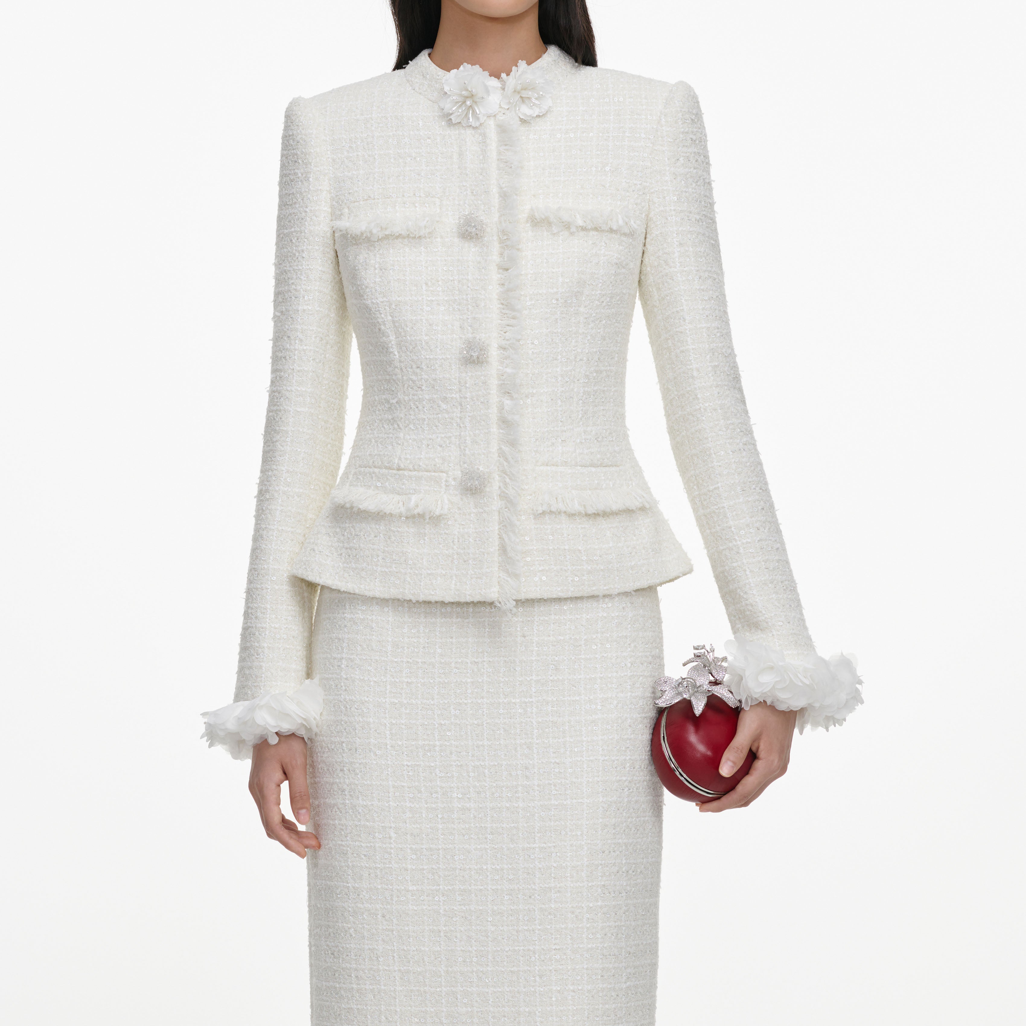 Cream Boucle Flower Midi Dress
