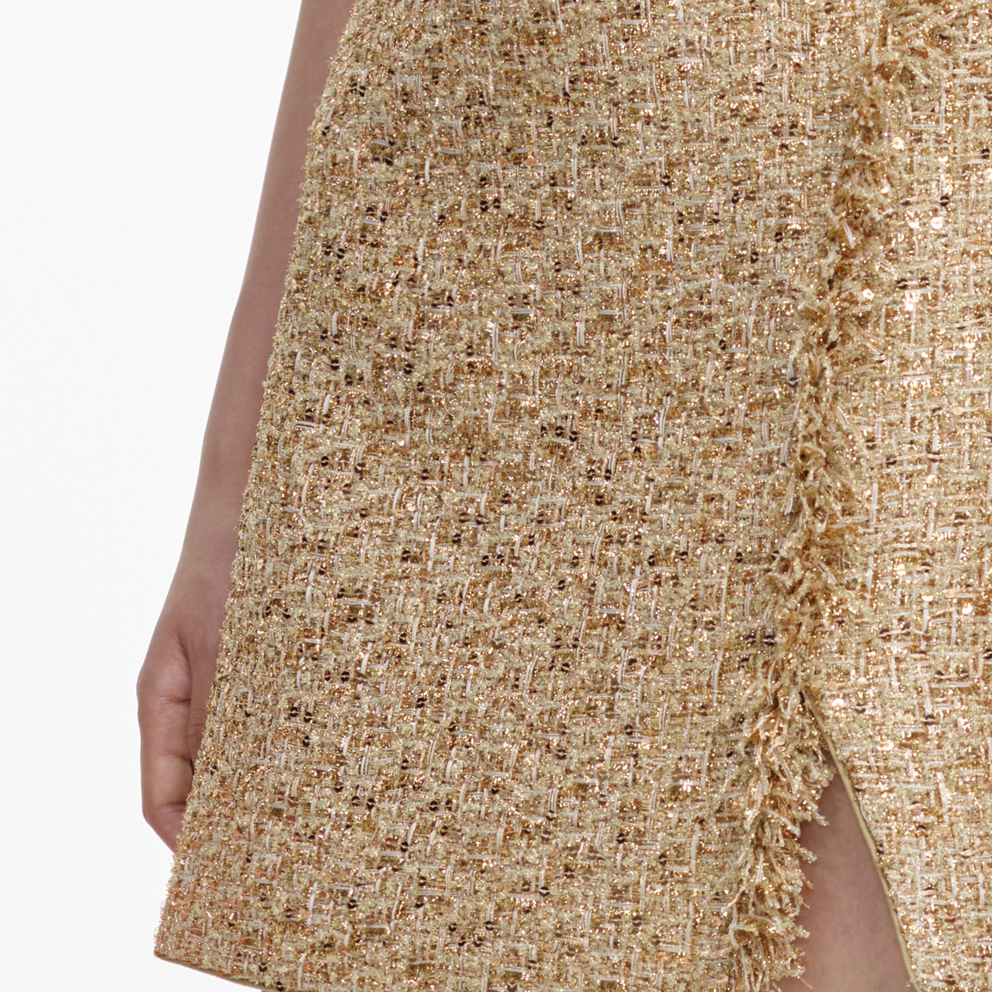 Gold Sequin Boucle Sleeveless Mini Dress