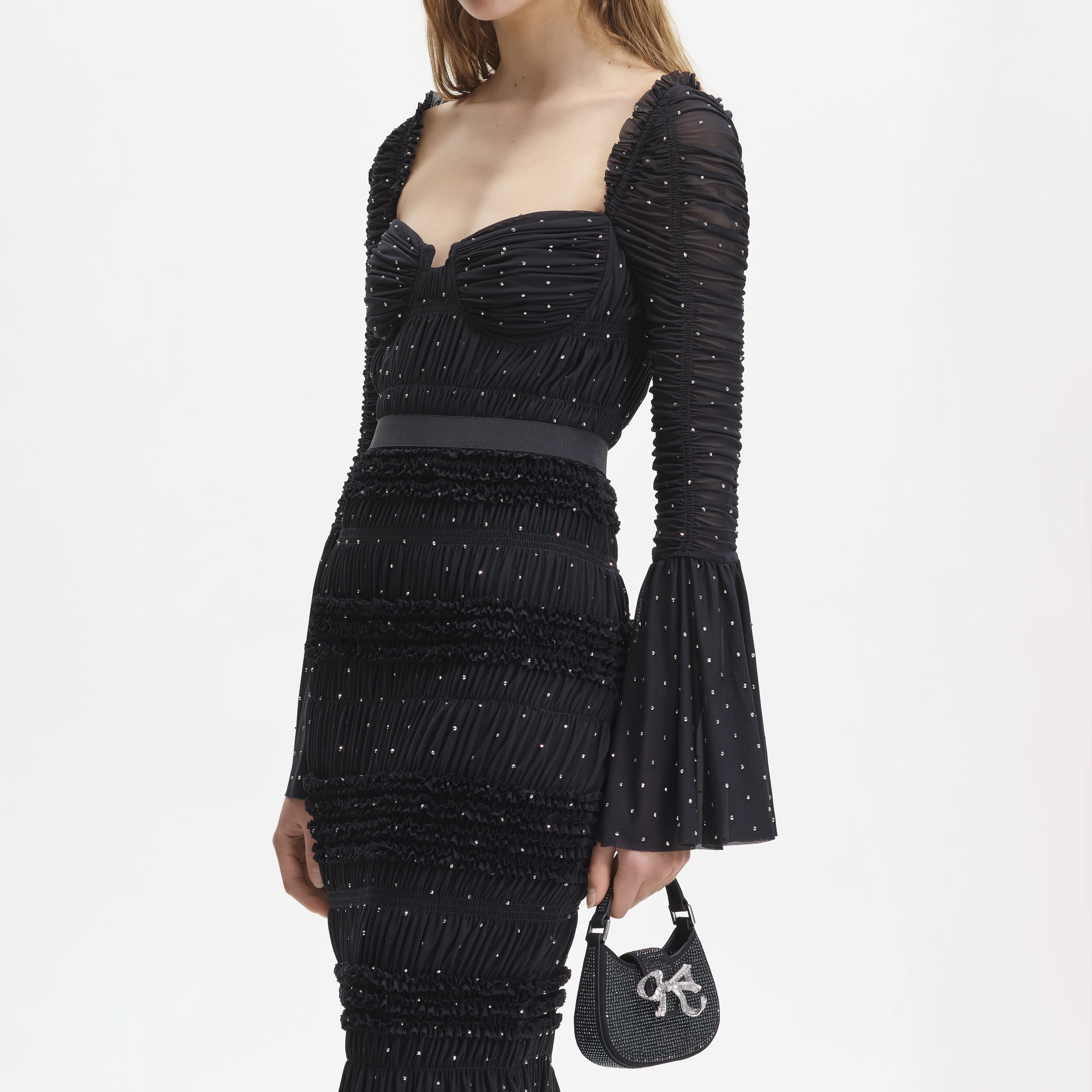 Black Mesh Rhinestone Midi Dress – self-portrait