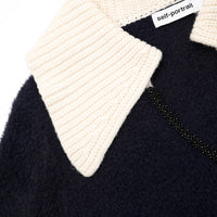 Navy Soft Knit Contrast Collar Top