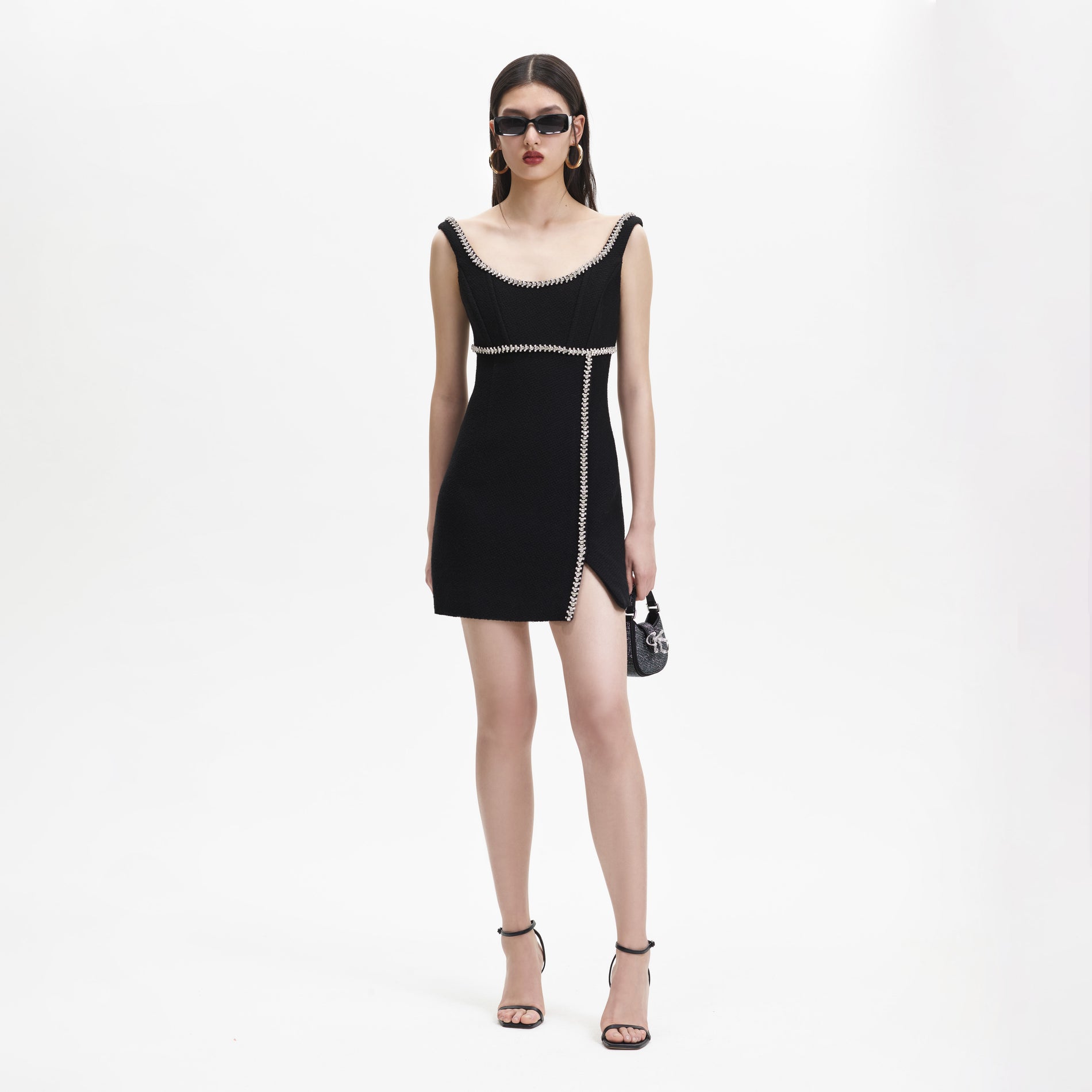 Black Textured Wool Mini Dress