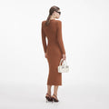 Brown Textured Knit Midi Dress