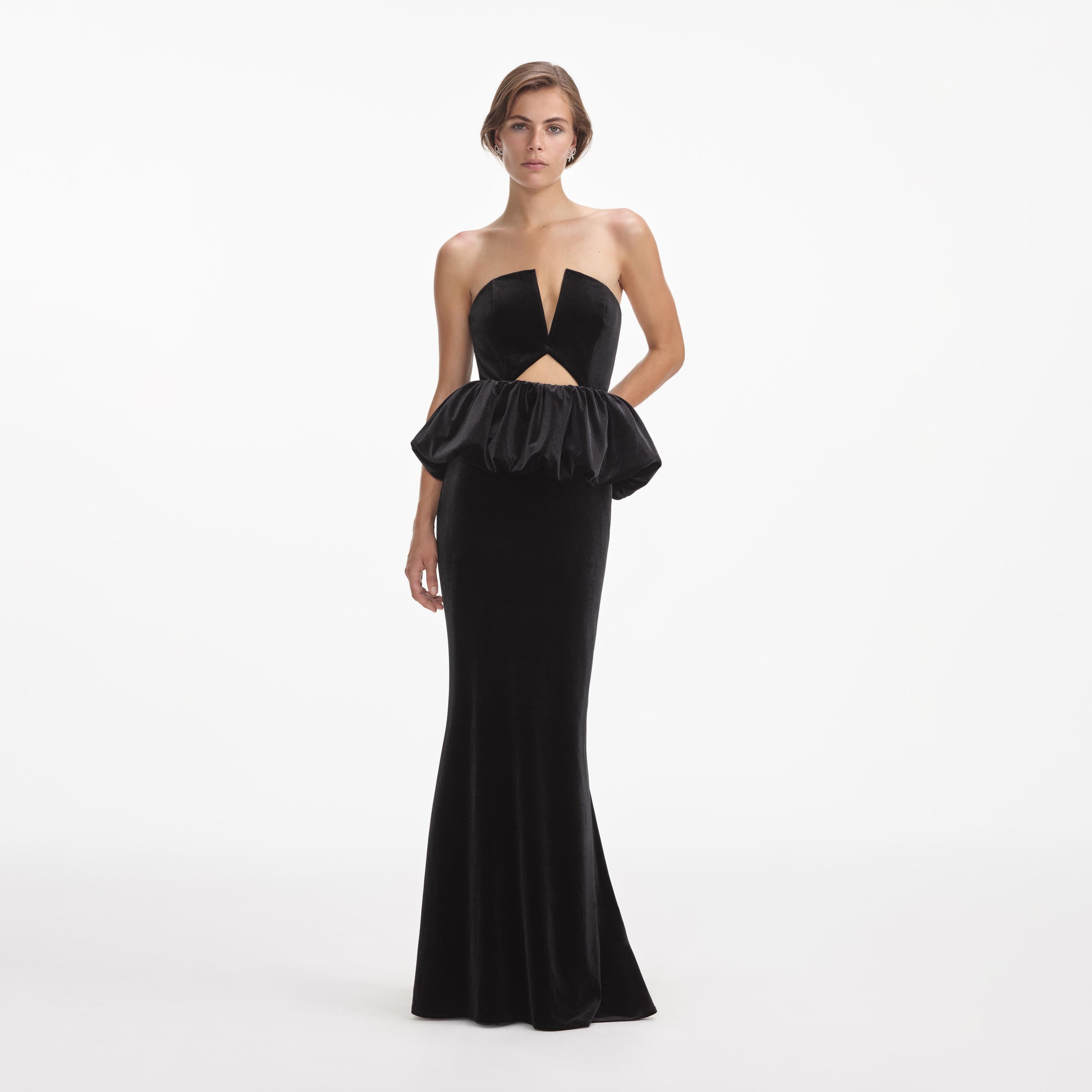 Black Velvet Peplum Maxi Dress