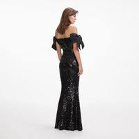 Black Sequin Bow Maxi Dress