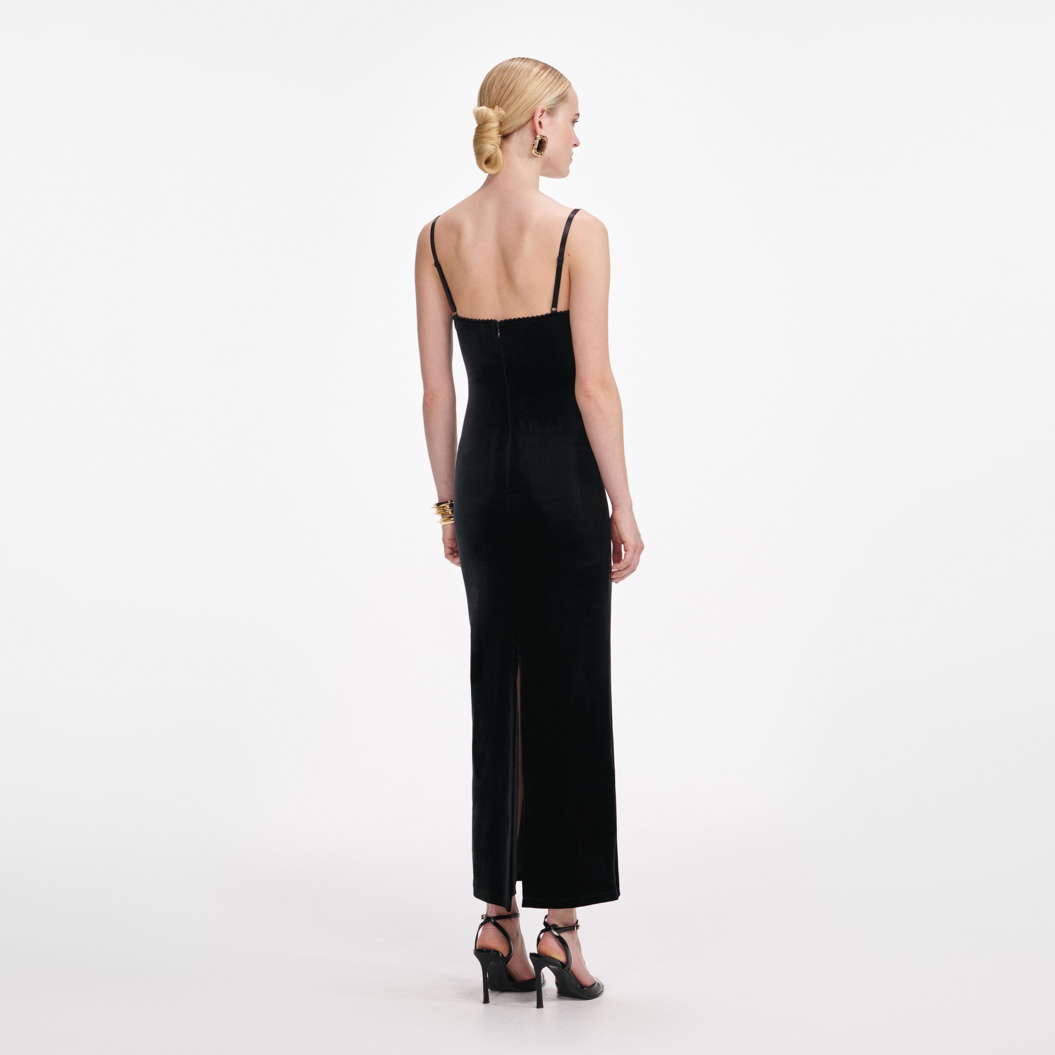 Black Velvet Strappy Midi Dress