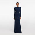 Navy Rhinestone Mesh Cut Out Maxi Dress