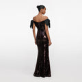Brown Sequin Bow Maxi Dress