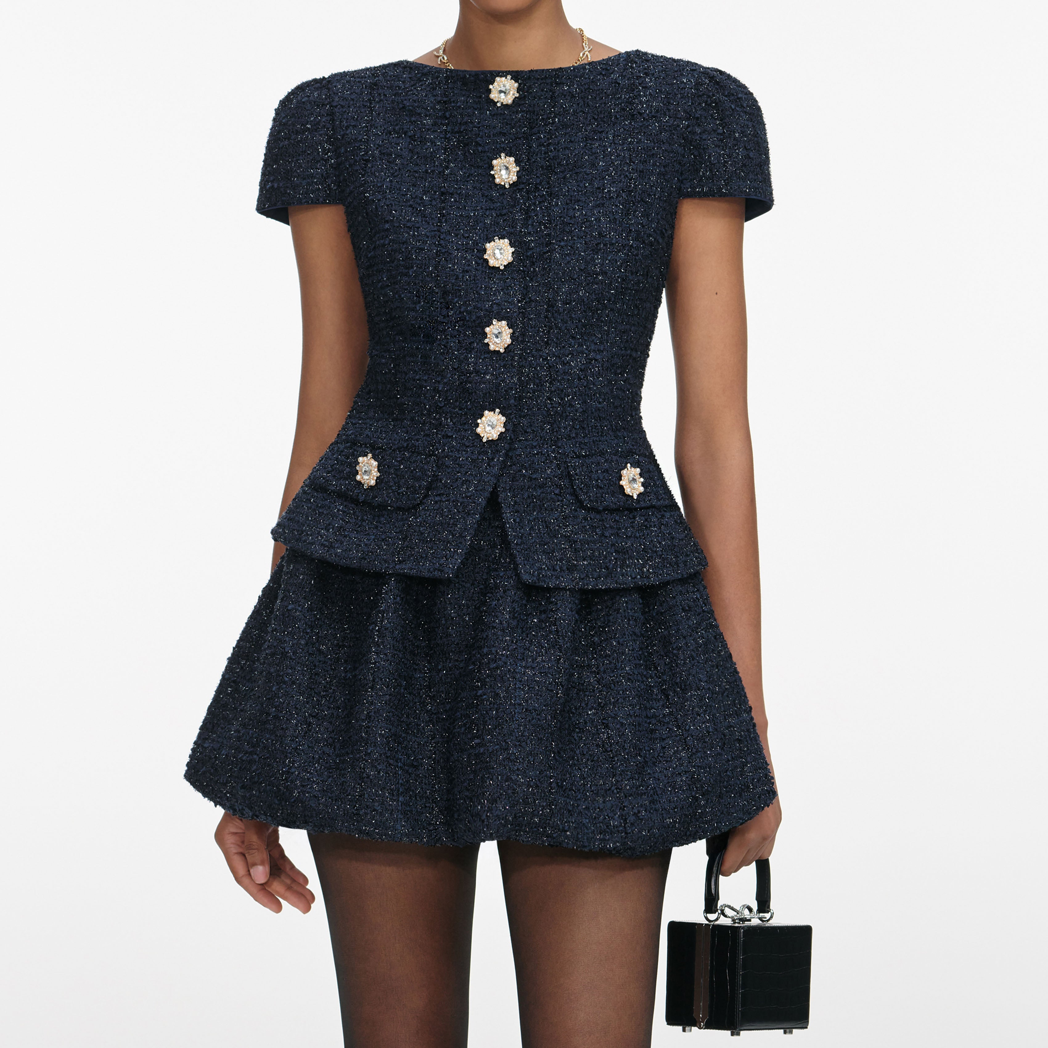 Navy Boucle Mini Dress